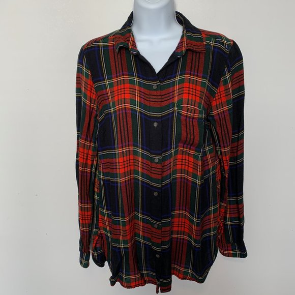 Old Navy Tops - OLD NAVY TARTAN PLAID 100% RAYON LONG SLEEVE CLASSIC SHIRT